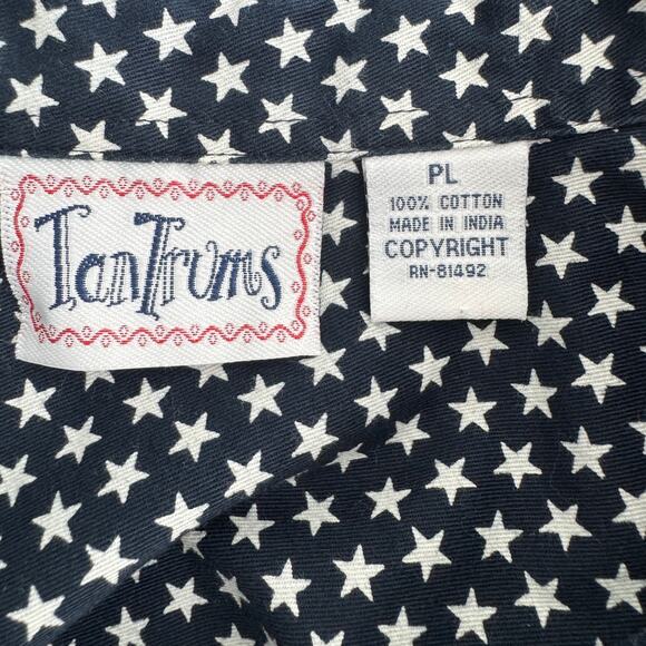 Vintage TANTRUMS Blouse Womens PM Navy with White Stars Sleeveless Patriotic - Picture 10 of 11